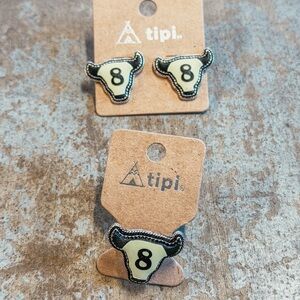 Tipi Kids Bull Head Earrings - Black and Cream